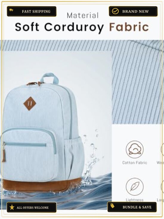 Corduroy Teen Student Backpack Fits 15.6 Inch Laptop 24L School Bag main image 4